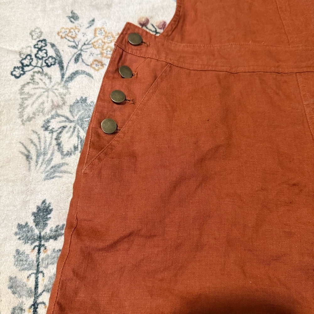Nicole Miller Rust Orange Overalls Size S 100% linen - Picture 2 of 6